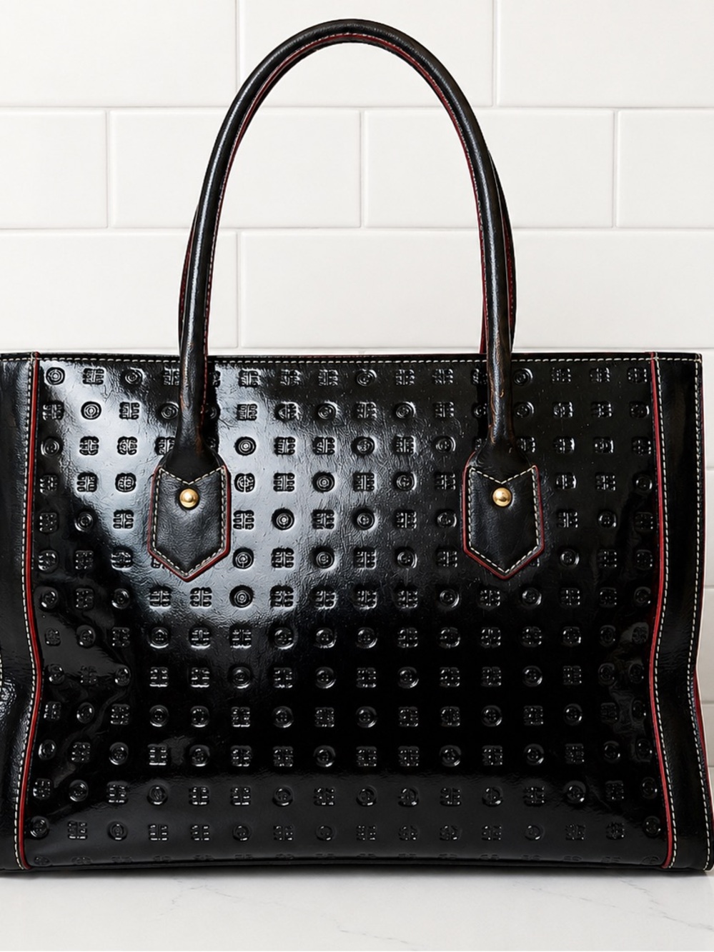 Arcadia Made in Italy Genuine Leather Black Patent Tote Shoulder Bag